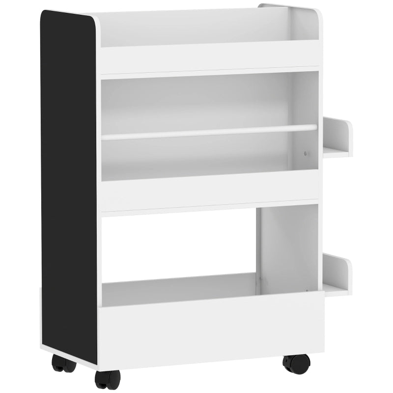 LIBRERIA PER BAMBINI 66,5x32,5x86,5 cm Bianca con ruote e lavagna
