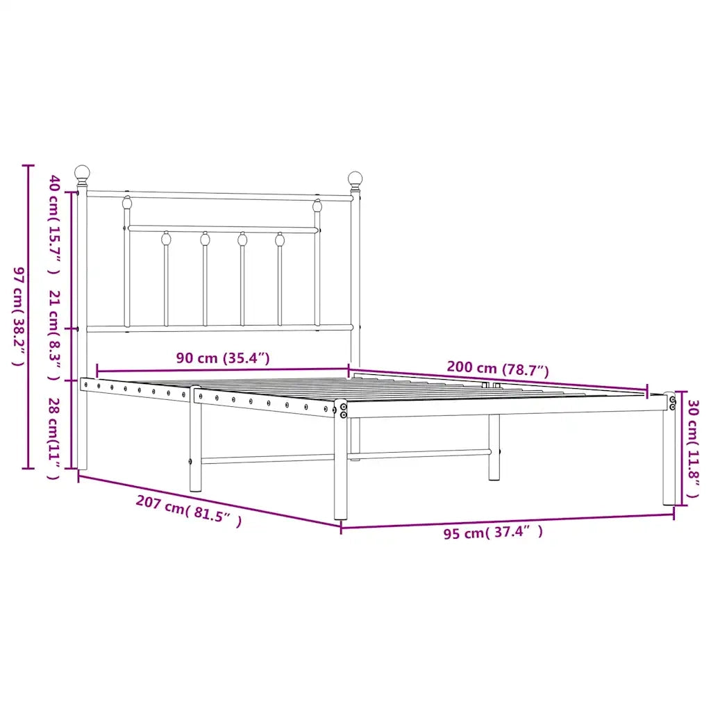 Giroletto con Testiera Metallo Bianco 90x200 cm 353579