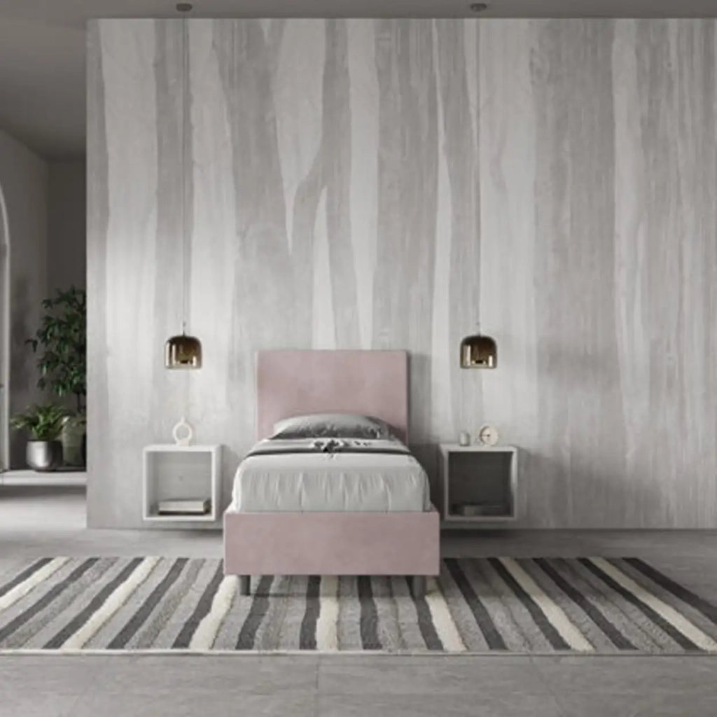 Letto singolo contenitore imbottito 80x200 microfibra glicine Adele
