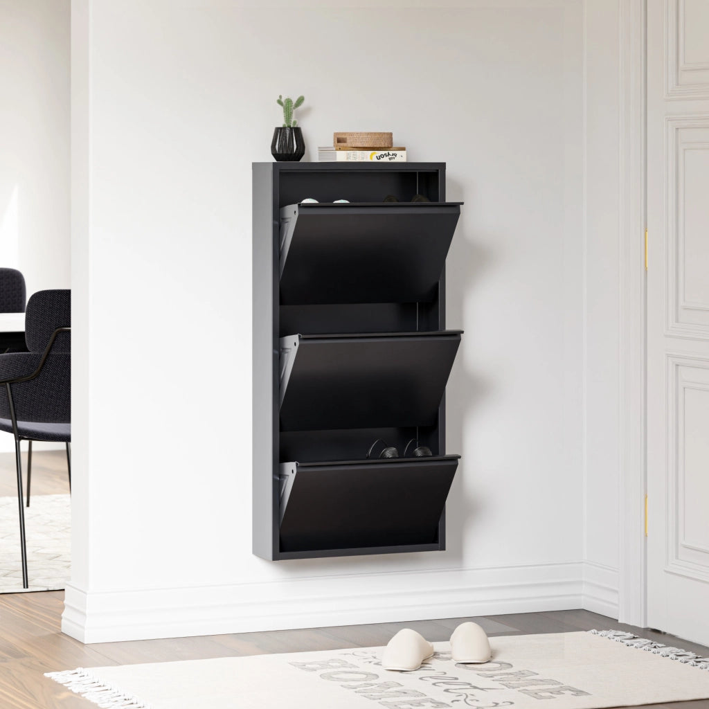Scarpiera Sokndal con 3 Contenitori Ribaltabili Portascarpe in Metallo - Grigio [en.casa]