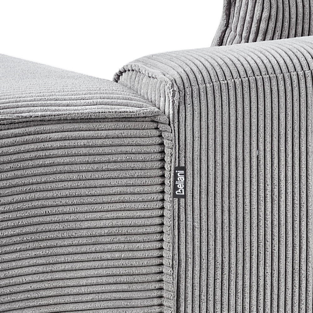 Divano Angolare lato destro in velluto a coste grigio chiaro con cuscini decorativi stile Moderno