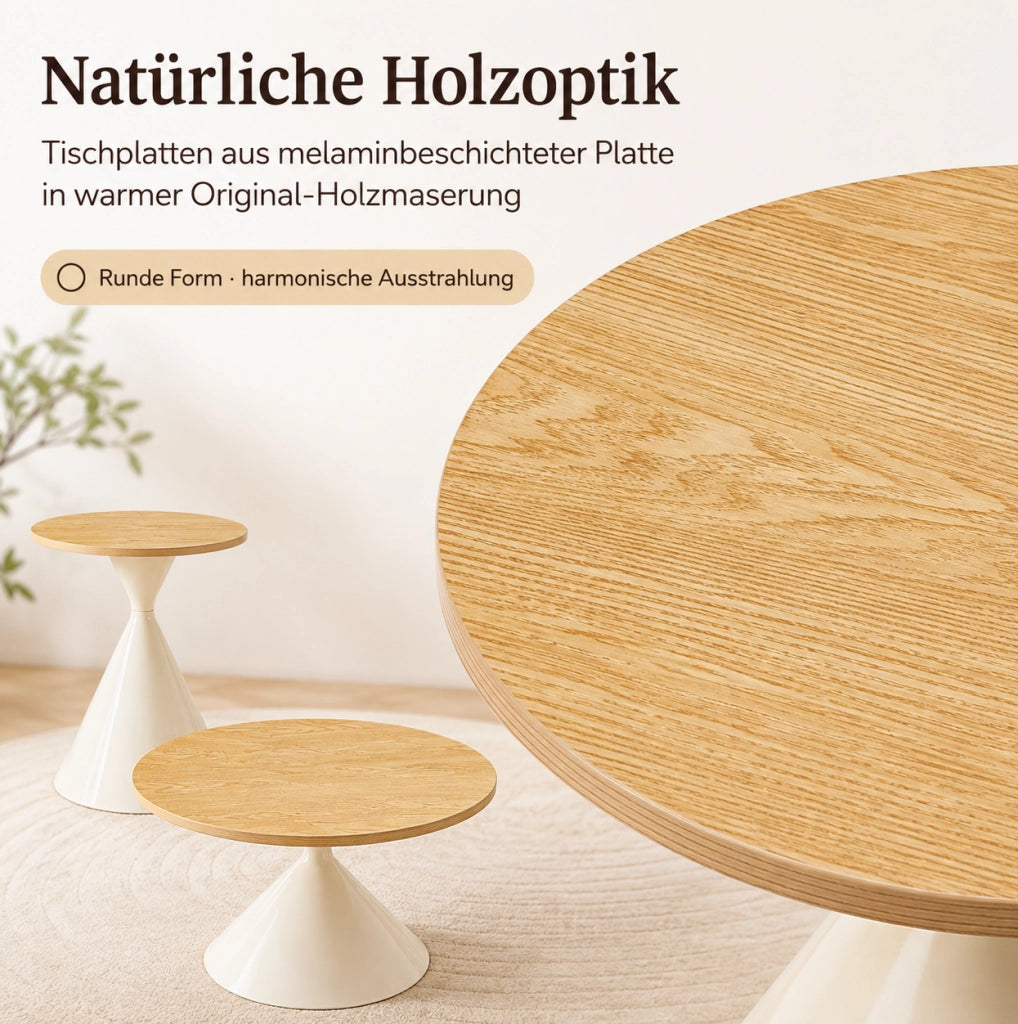 Set di 2 tavolini rotondi in MDF e metallo; ?70 x H40 cm e ?50 x H50 cm