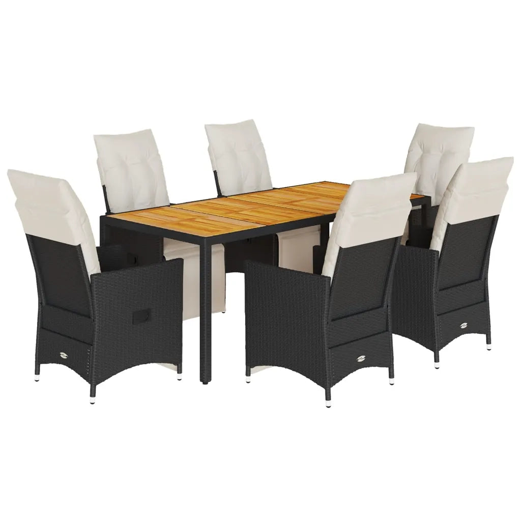 Set da Pranzo da Giardino 7 pz Nero con Cuscini in Polyrattan 3276859