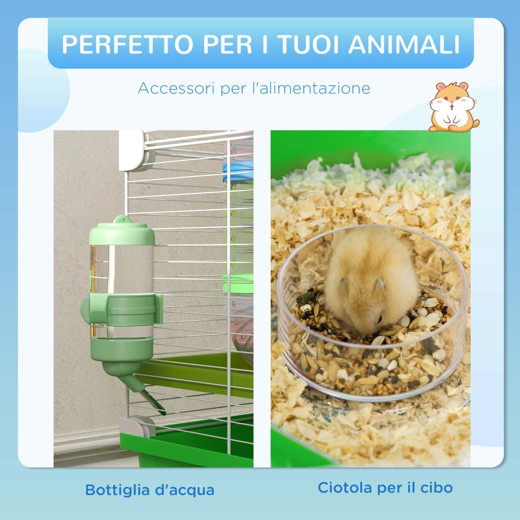Gabbia per Criceti a 5 Livelli con Tubi e Ruota ¨C zephmum ¨C Verde Bianco 59x36x69 cm