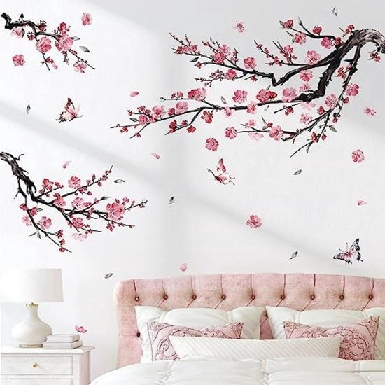 Decorazione per Parete con Fiori di Rosa - Set di 2 Fogli di Sticker per Parete Autoadesivi - Decorazione per Soggiorno e Camera da Letto