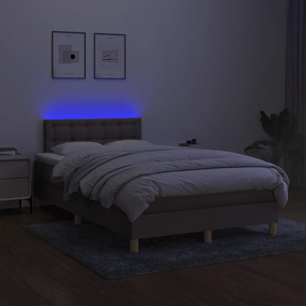 Letto a Molle con Materasso e LED Tortora 120x190 cm in Tessuto 3270120