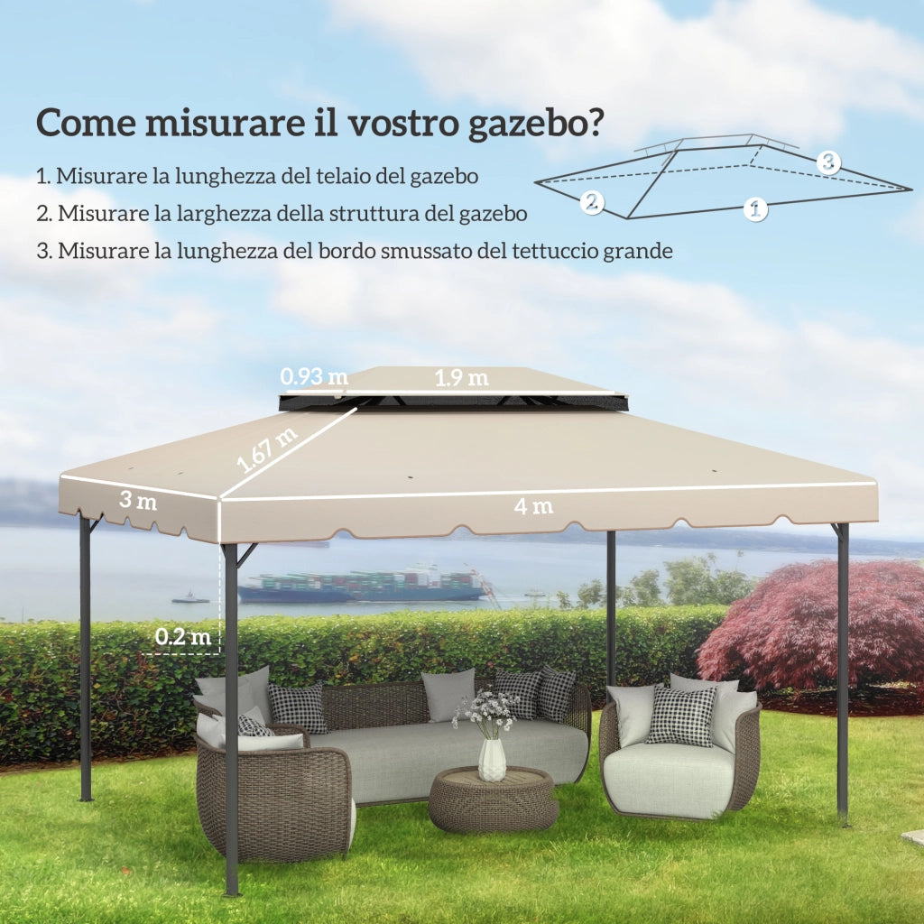Tetto per Gazebo da Giardino 3x4m ¨C zephmum ¨C Poliestere Beige