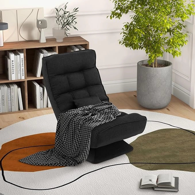 Chaise longue da Pavimento Pieghevole, Sedia da Gioco da Pavimento con Schienale Regolabile in 5 Posizioni, Divano Reclinabile da Interno (Nero)