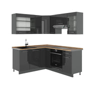 Cucina angolare completa Fame-Line Antracite lucido/Antracite 190 x 60 cm, PL Rovere Vicco