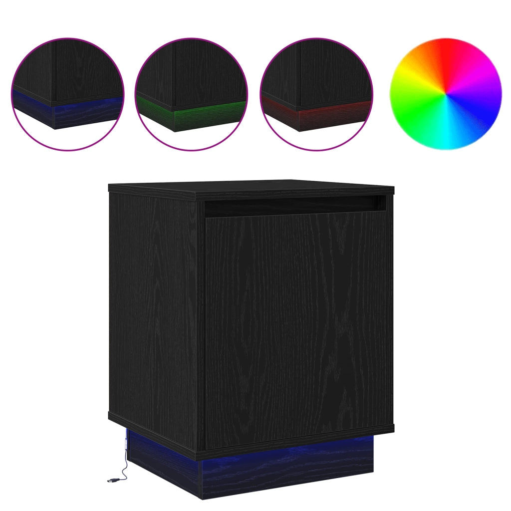 Comodino con luci LED Nero 39x34,5x50 cm