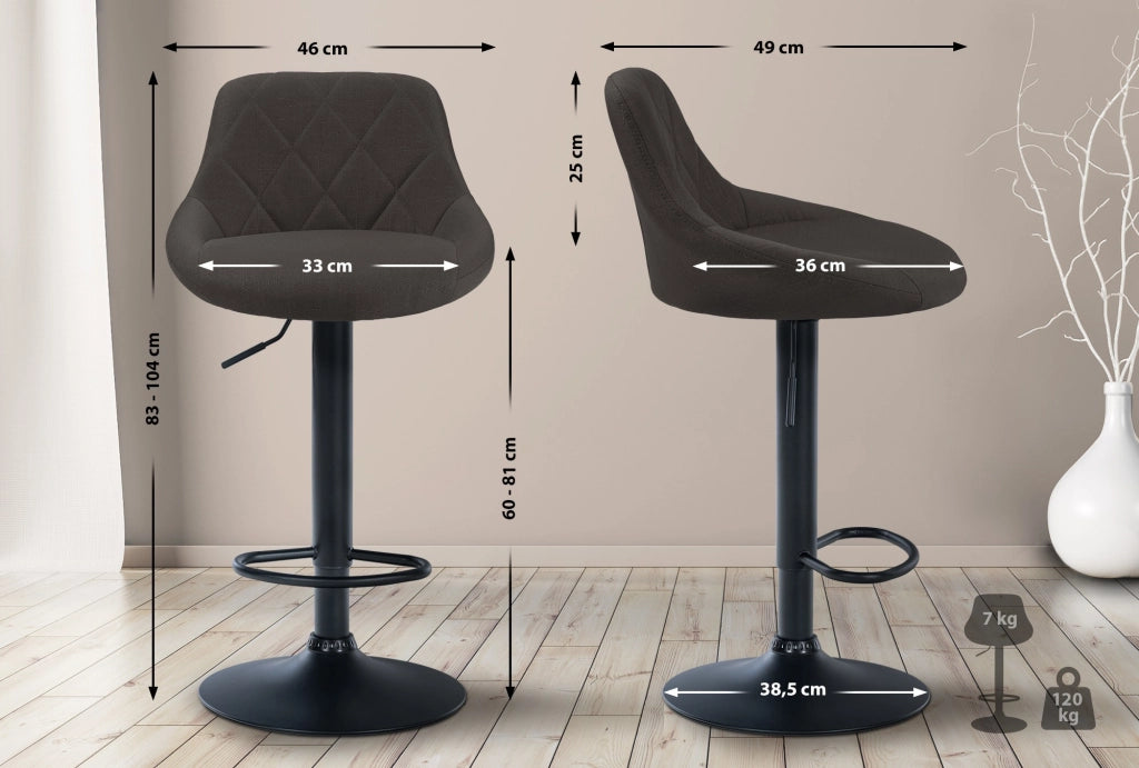 Sgabello bar LAZIO in tessuto grigio scuro,nero