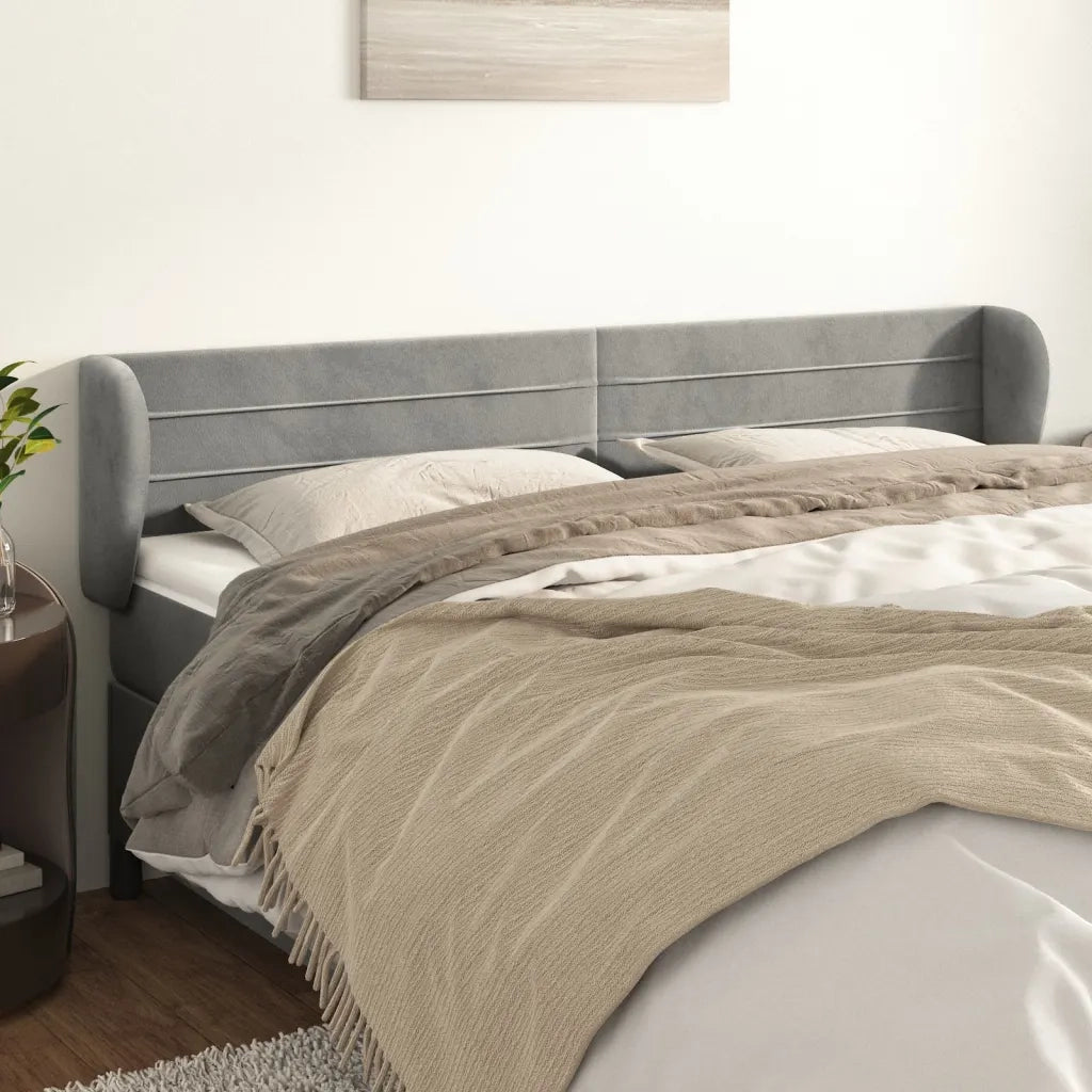 Testiera | Testata ad Orecchio Grigio Chiaro 203x23x78/88 cm in Velluto
