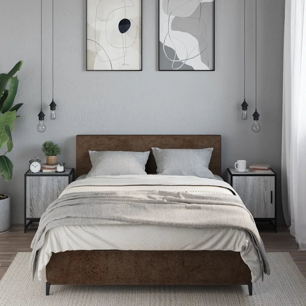 Comodini 2pz-Set di 2 Tavolino da notte Grigio Sonoma 40x31x50cm Legno Multistrato Metallo 761413