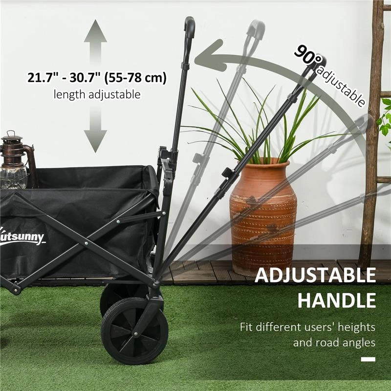 CARRELLO DA GIARDINO 110L CON MANIGLIA TELESCOPICA E TETTUCCIO IN ACCIAIO E TESSUTO OXFORD, NERO