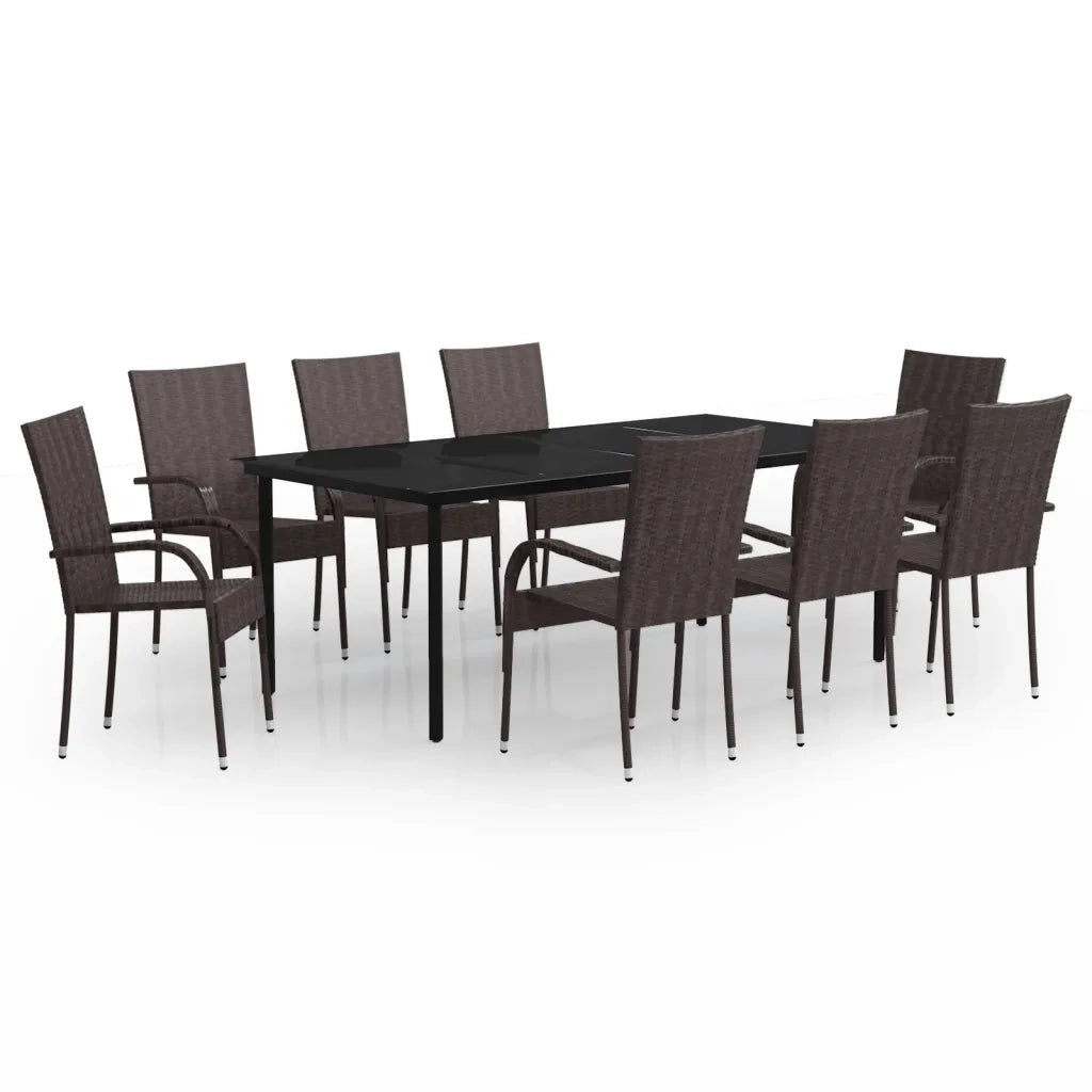 Set da Pranzo per Giardino 9 pz con Cuscini Marrone e Nero 3099388