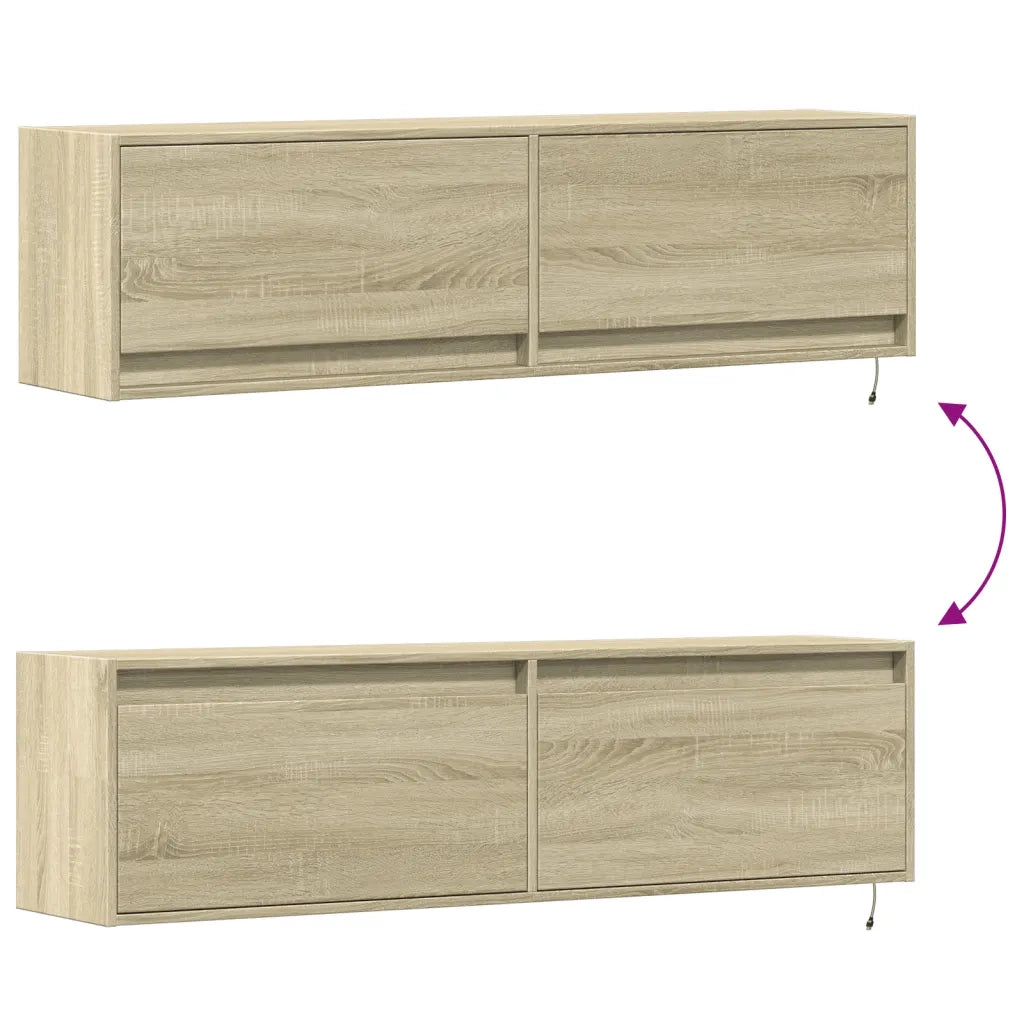 Mobile TV a Parete con Luci LED Rovere Sonoma 140x31x38 cm 852371