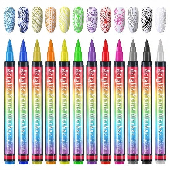 Kit di pennelli per unghie 3D a colori 12 - Manicure - Strumenti per la DIY - Pennelli per graffiti - Materiale sicuro - Pennelli per unghie multifunzionali