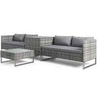 Set da Giardino 4 Pezzi con 2 Divani 2 Posti, Tavolino da Caffè e Tavolino Alto, in Acciaio e Rattan