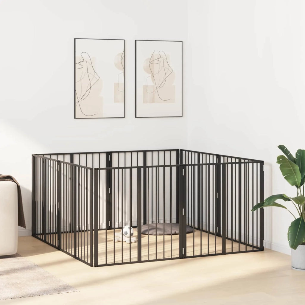 Cancello per cani 8 pcs Nero 80 x 80 cm Acciaio zincato