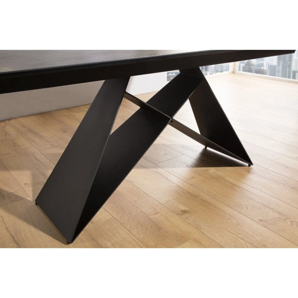 Tavolo da pranzo ATARA 180–260 cm – Piano in ceramica grigio tortora e struttura in metallo nero