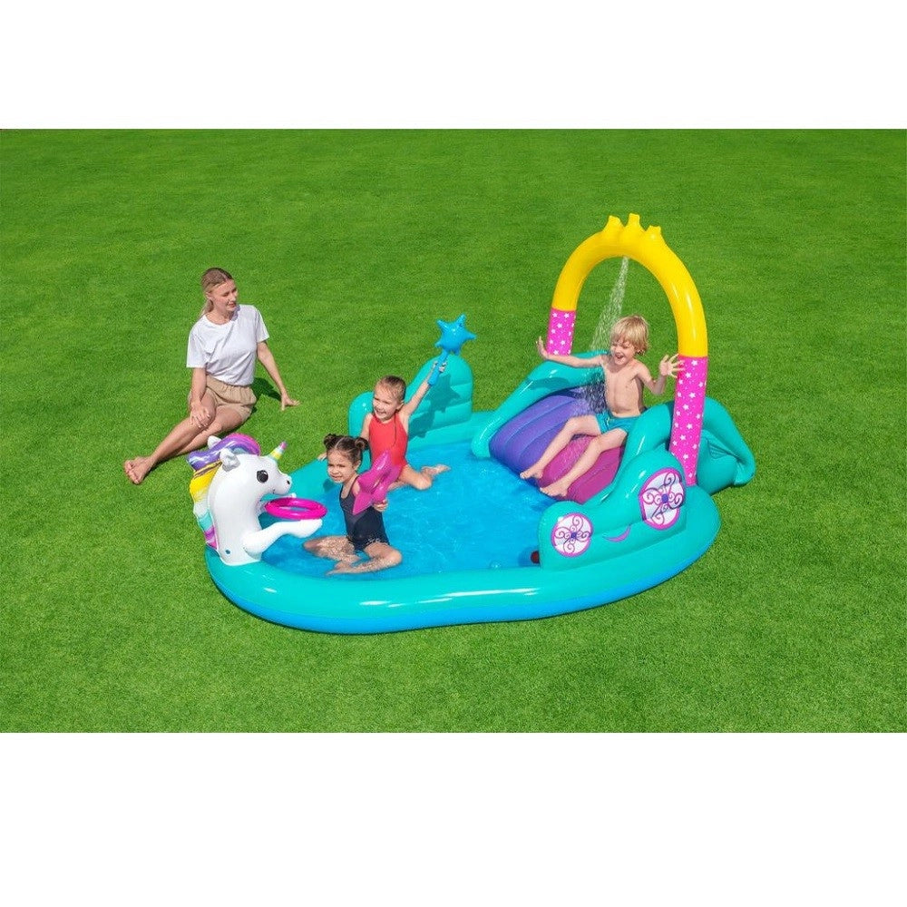 Trade Shop - Play Center Magico Unicorno Piscina 274x198x137cm Scivolo Anelli Bacchetta 53097 -