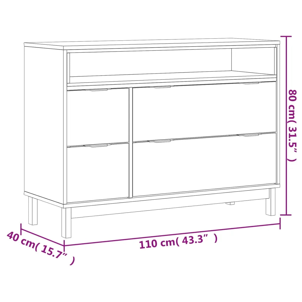 Cassettiera FLAM 110x40x80 cm in Legno Massello di Pino 357817