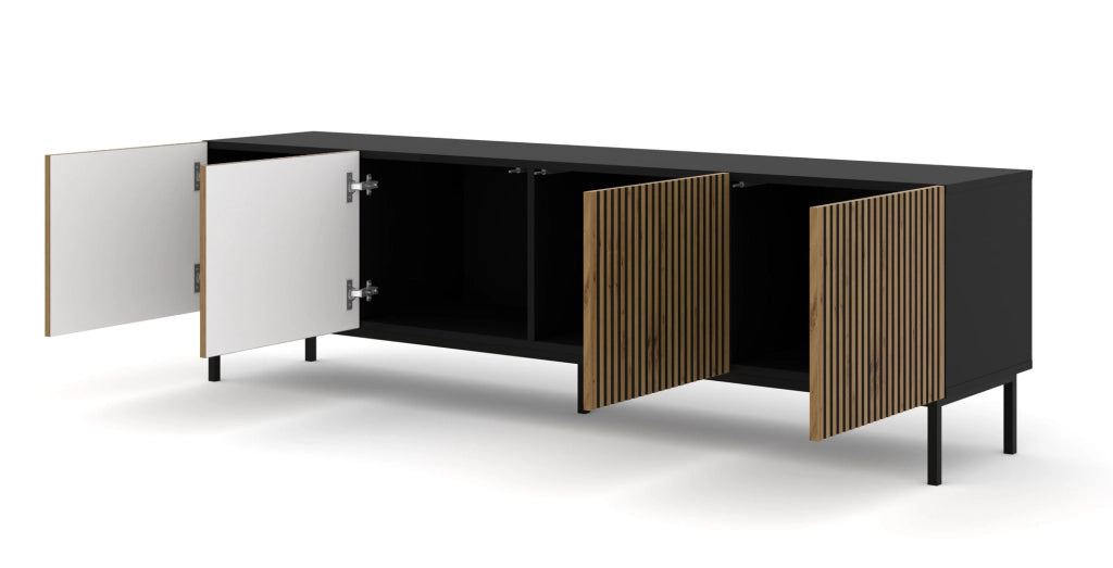MOBILE RAVENNA F PORTA TV IN MDF VERNICIATO 4D 200 NERO OPACO ROVERE ARTIGIANALE STRUTTURA NERA