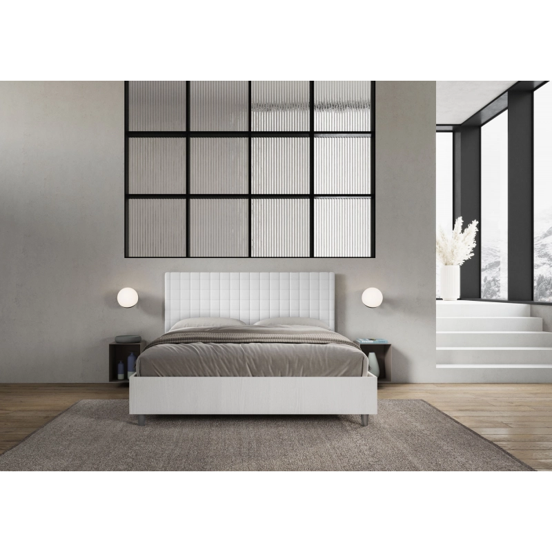 Letto Matrimoniale 160x200 cm struttura bianco frassino testata Burmy - Bianco,Similpelle,Con rete