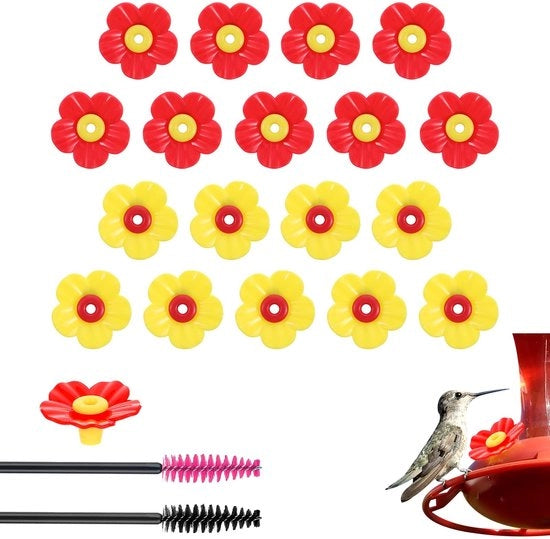 Alimentatori per uccelli 18 pezzi - Finte fiori - Materiali plastici - Set di spazzole per pulizia - Forma universale - Diametro 3 cm - Componenti alimentari