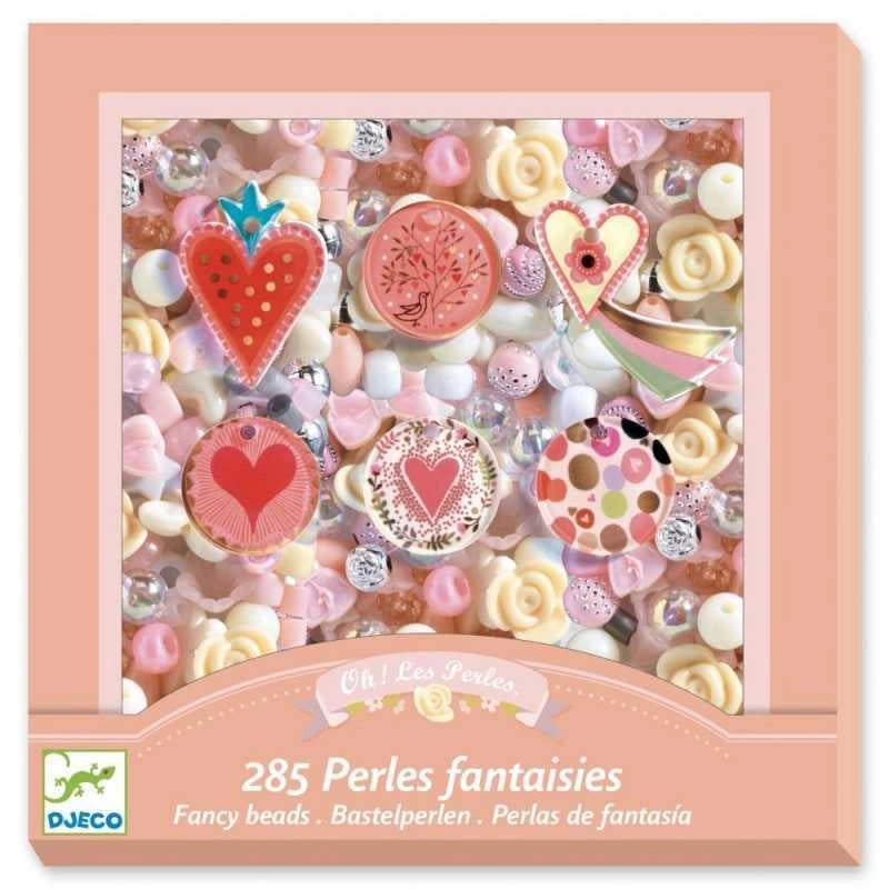 Set perle Fantasia Cuori per collane, 285 perle con filo,Djeco,Eta 6-10 anni