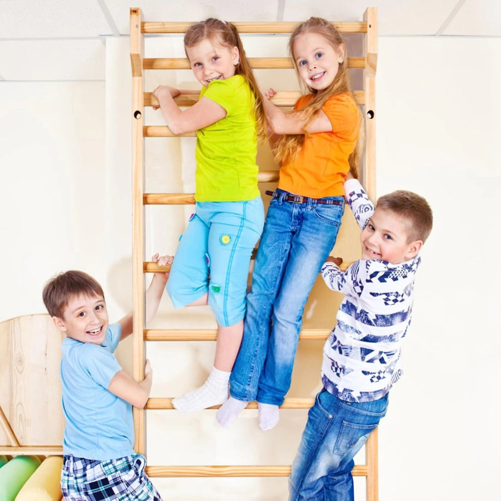 Spalliera Svedese Adulti e Bambini, Scala Svedese in Legno a 10 Gradini, Spalliera Palestra e Casa, Carico Massimo 100 kg, 195 x 80 x 14 cm