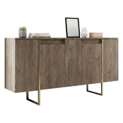Credenza Arta, Buffet da soggiorno, Madia da salotto, Dispensa da cucina, 160x35h80 cm, Noce e Oro