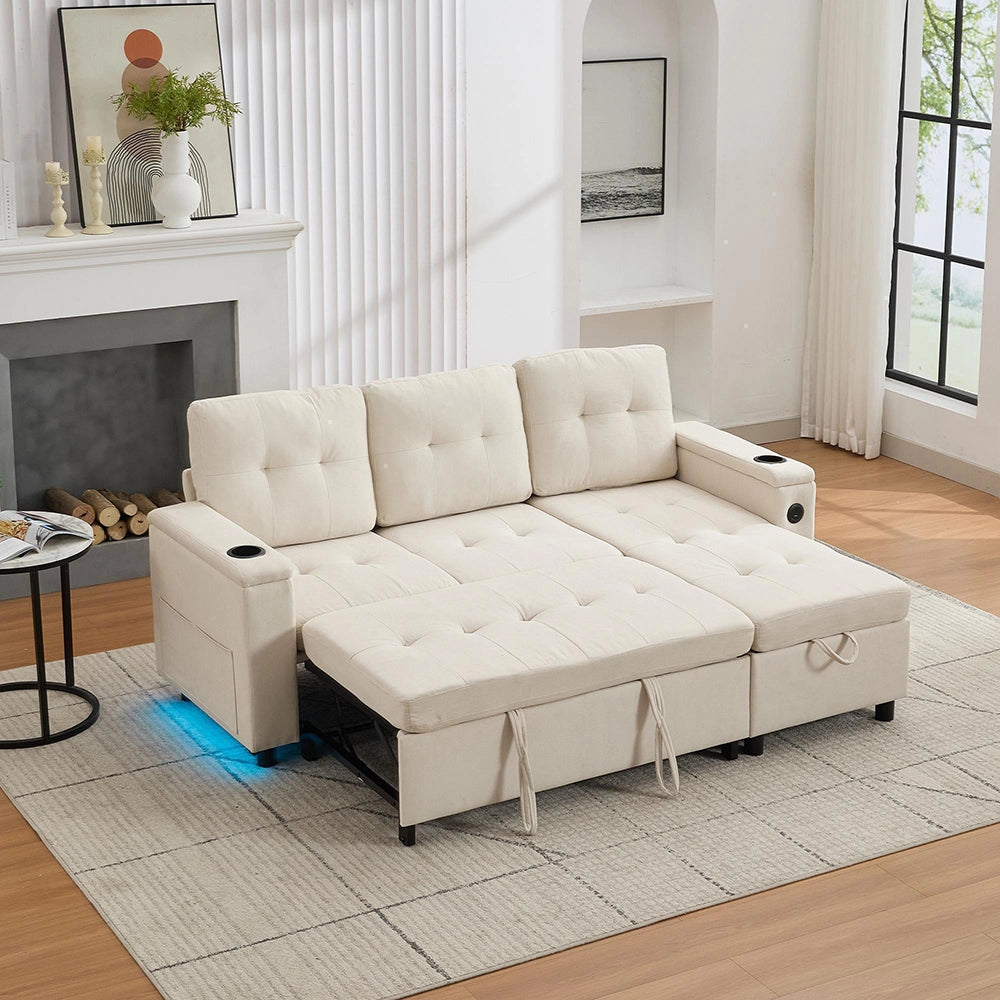 Divano angolare - Xylo - 208x146cm letto 3 posti beige