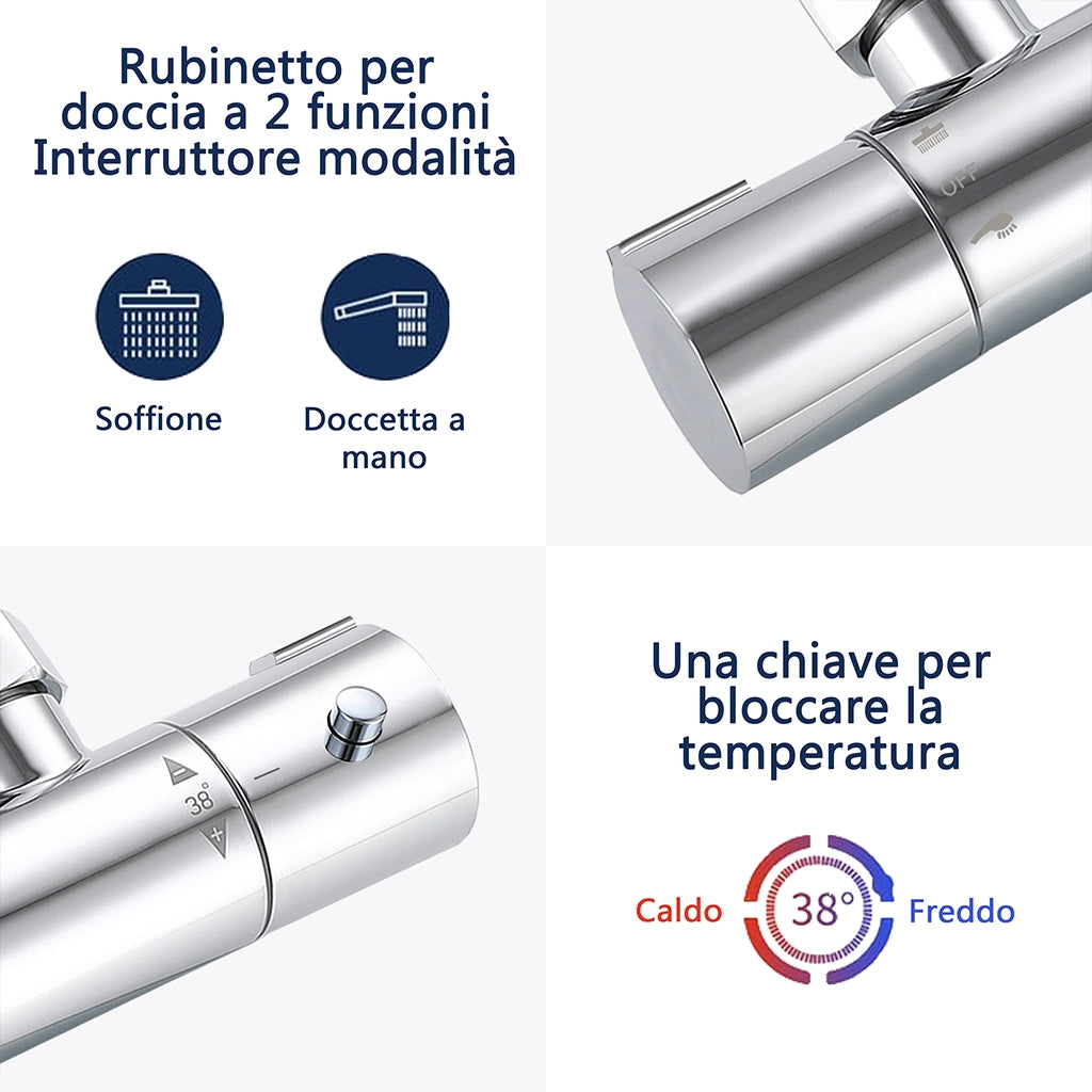 Colonna per Doccia AICA ITALY Colonna Doccia Idromassaggio con Soffione Tondo da 20cm in Acciaio Inox, Cromo