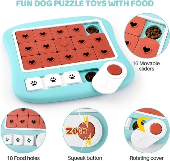 Puzzolo alimentare per cani rilascio lento, giocattolo interattivo per cani con suono emettitore, livello 4, giochi mentalmente stimolanti per cani cuccioli di tutte le razze e dimensioni