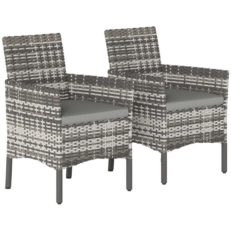 Set di 2 sedie da giardino in rattan PE grigio con cuscini, struttura in acciaio, 120 kg