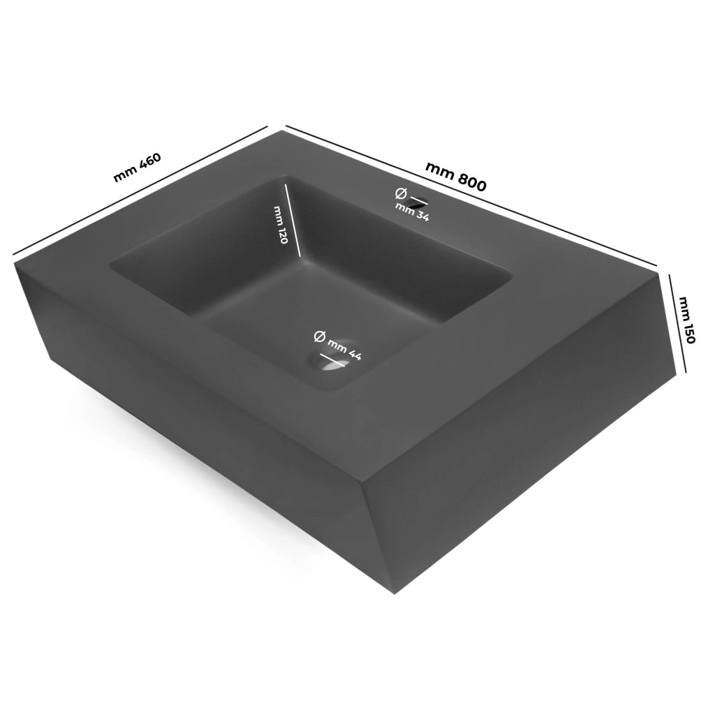 Top lavabo sospeso in materiale marmo resina finitura liscia due colorazioni *** misure 80x46x15 cm, tinta antracite,...