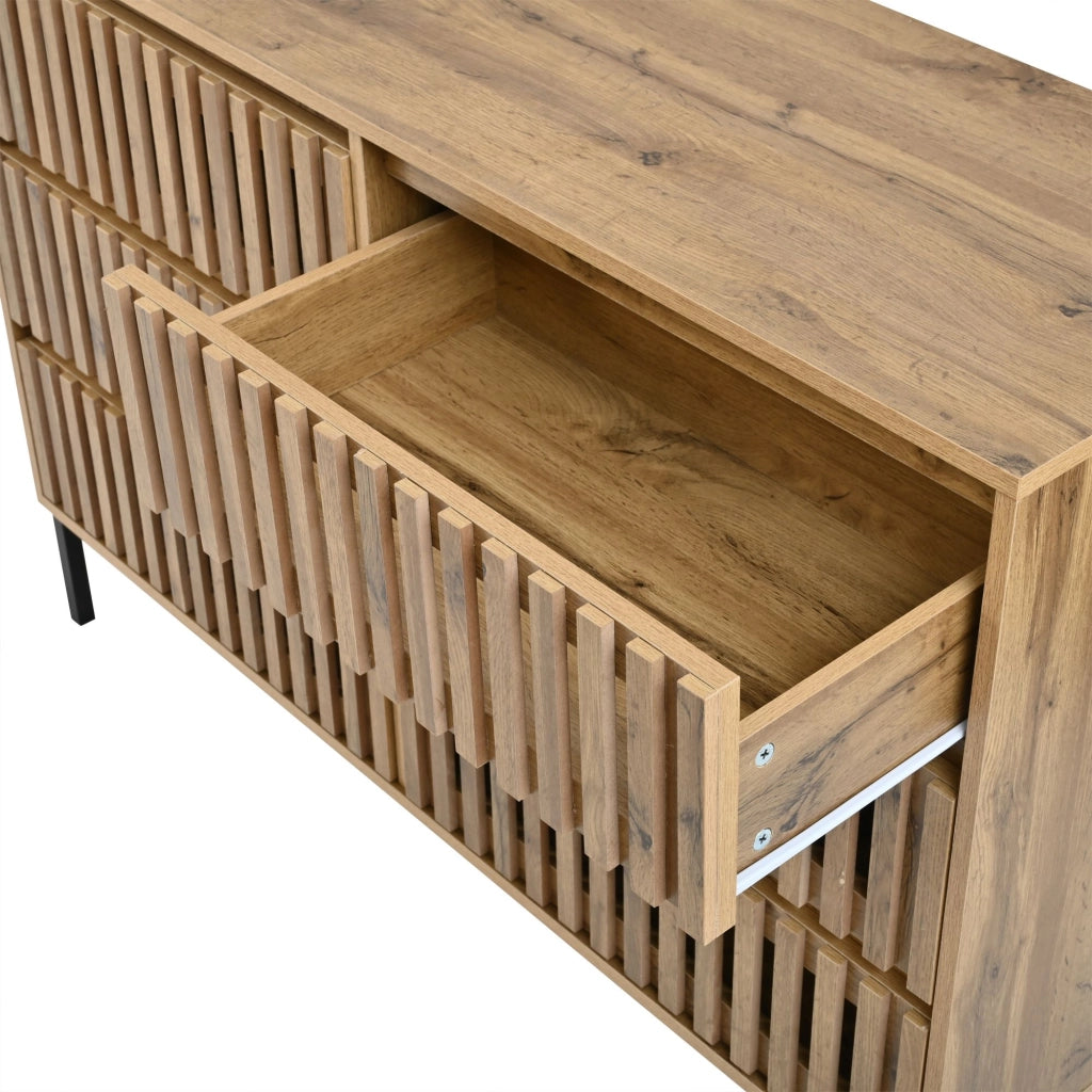 Cassettiera, credenza da sala da pranzo, 6 cassetti, piedini in metallo, finitura effetto legno, 120 x 40 x 81 cm