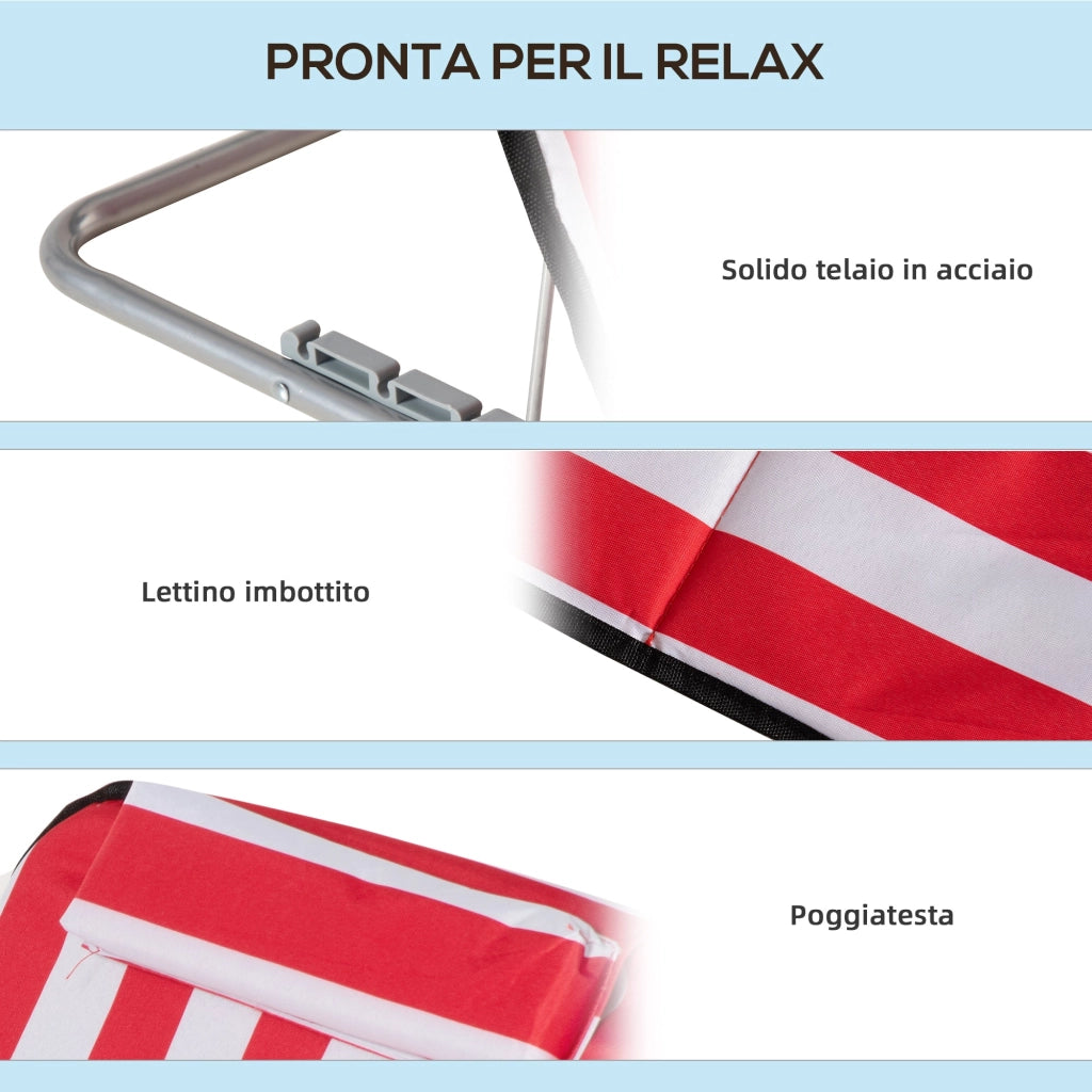 Set 2 Lettini Spiaggia Pieghevoli con Schienale Regolabile a 5 Livelli Rosso