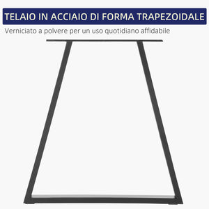 Set 2 Gambe per Tavolo Trapezoidali 70x5x72 cm con 6 Fori e 12 Viti in Acciaio Nero