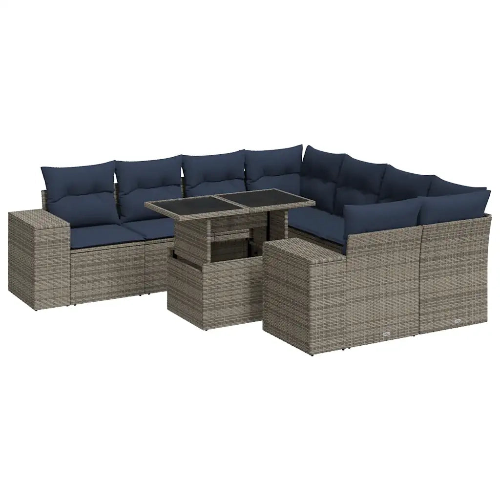 Set Divano da Giardino 9pz con Cuscini Grigio Polyrattan Acacia 3326772