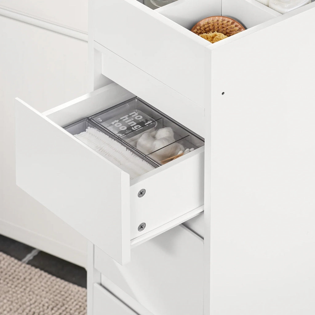 Mobiletto Bagno salvaspazio Cassettiera Bagno 3 cassetti e 4 Scomparti da organizzare L30*P30*A90 cm Bianco BZR29-W