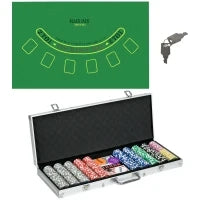 Set Poker per 9-10 Giocatori con 500 Fiches, 2 Mazzi di Carte e 5 Dadi, in Alluminio e Poliestere