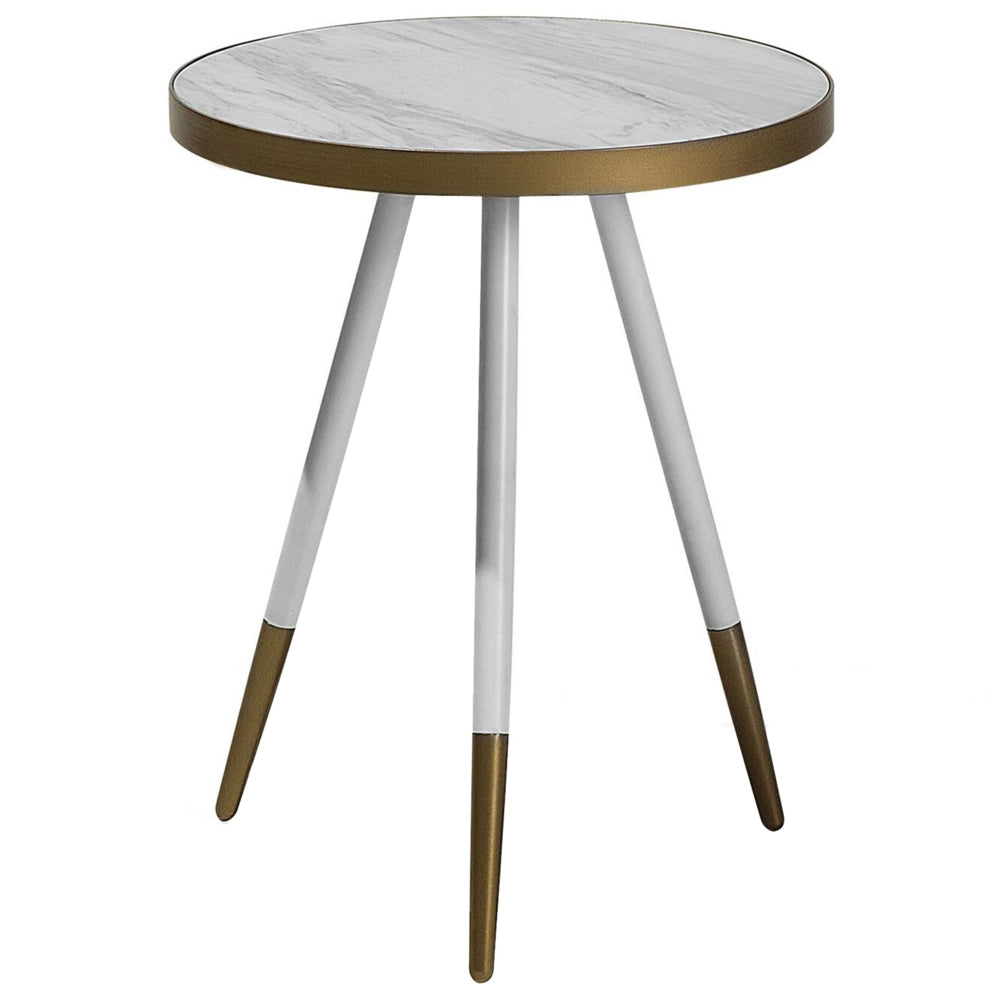 Tavolino da Salotto con Treppiede Base dorato Effetto Marmo Bianco