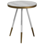 Tavolino da Salotto con Treppiede Base dorato Effetto Marmo Bianco