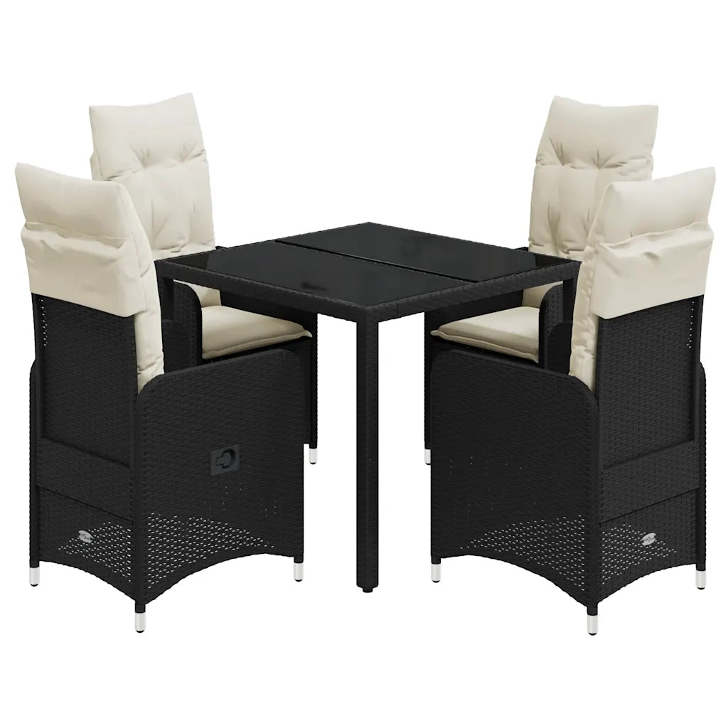 Set BistrÃ² da Giardino 5 pz con Cuscini in Polyrattan Nero