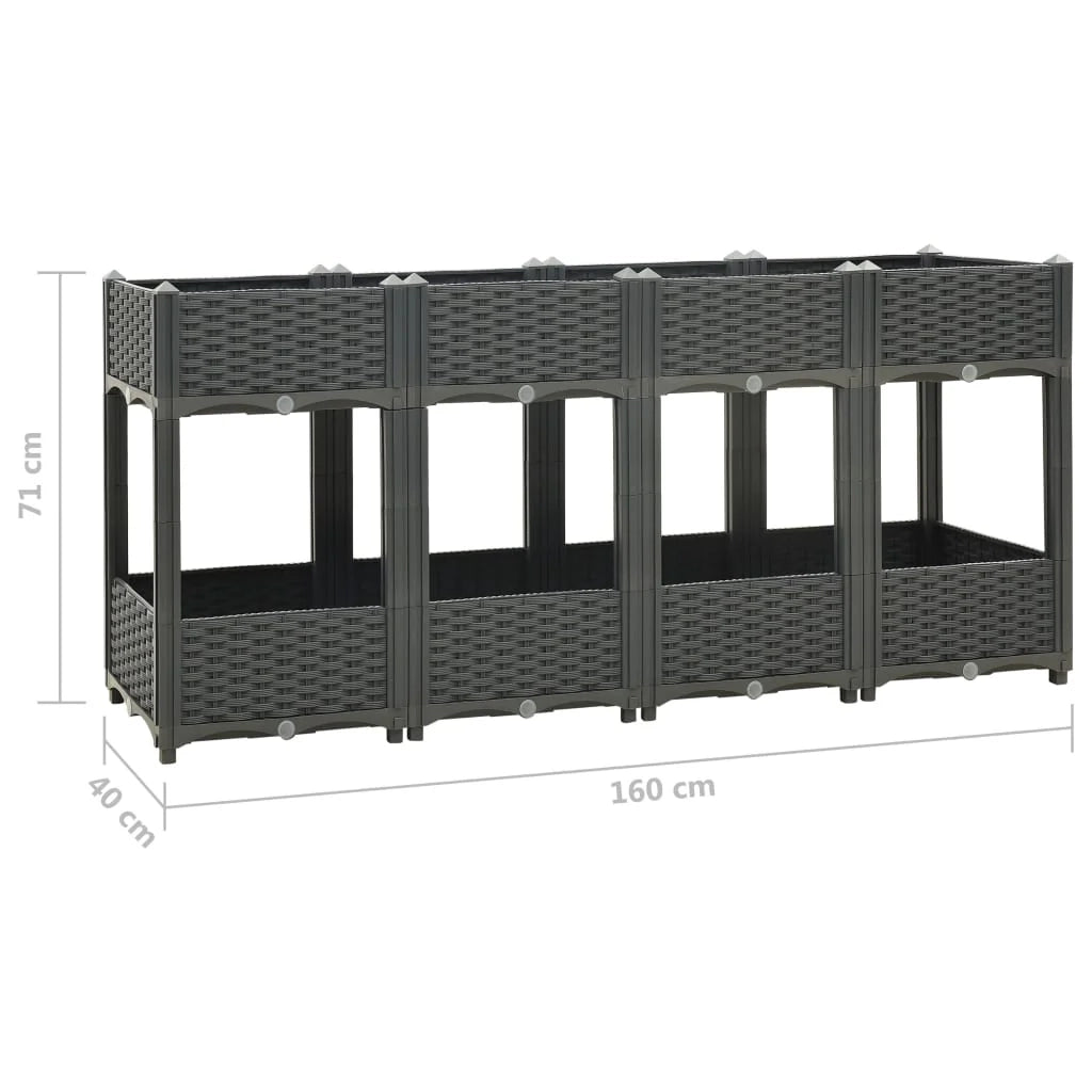 Fioriera rialzata per piante e fiori giardino 160 x 40 x 71 cm polipropilene grigio scuro 02_0000921