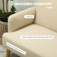 Divano 2 Posti Moderno Effetto Velluto con Imbottitura Spessa, 140x74x79cm, Bianco Crema