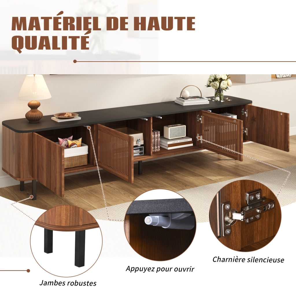 Mobile Porta TV con 2 Ante a Griglia e Vani Aperti; Stile Moderno; per Soggiorno; in MDF e Pannello Truciolare; Noce; 190??35??45 cm