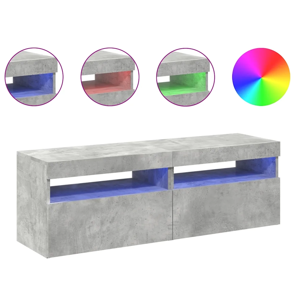 Mobili Porta TV con Luci LED 2 pz-Set di 2 Credenza per TV Grigio Cemento 60x35 cm